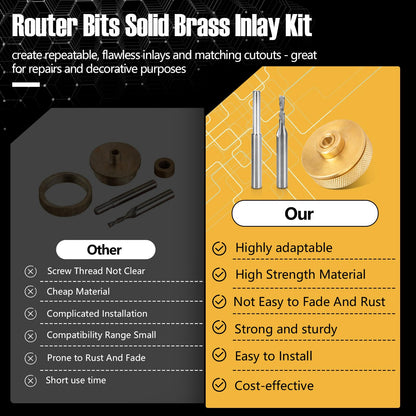 71333 Inlay Router Bit Bushing Set for 1/4 Templates High RPM Routing, Includes 1/8" Carbide Spiral Bit + 1/4 Shank - Universal Quick Change Bushing, Retainer Nut, Collar, Alignment Pin