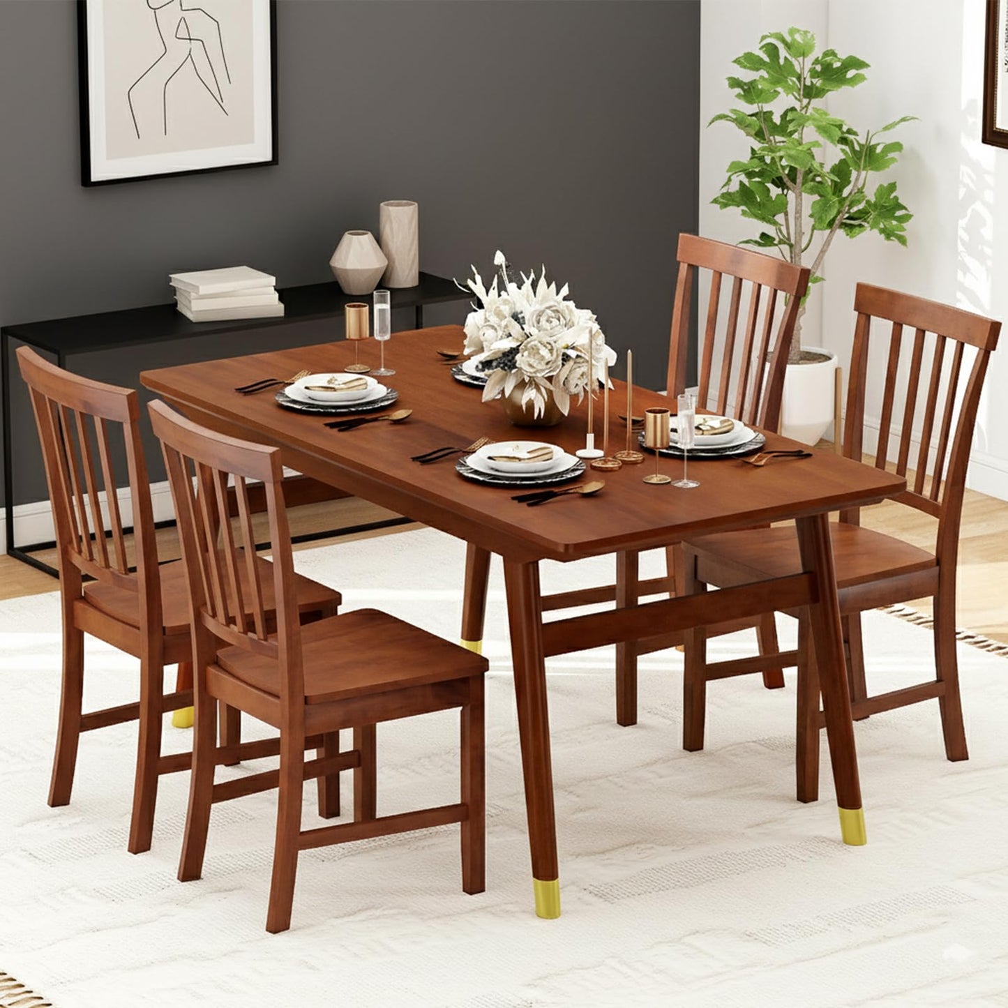 ERGOMASTER Dining Chairs Set of 4 Walnut Wood Chairs with Back for Restaurant Dining Room