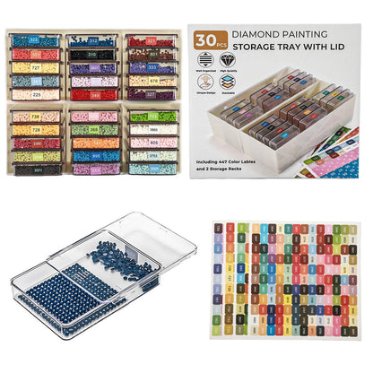 30 Piece Set of Diamond Painting Storage Containers, 2-in-1 Diamond Painting Trays and Racks, Diamond Art Accessories, Diamond Art Diamond Storage