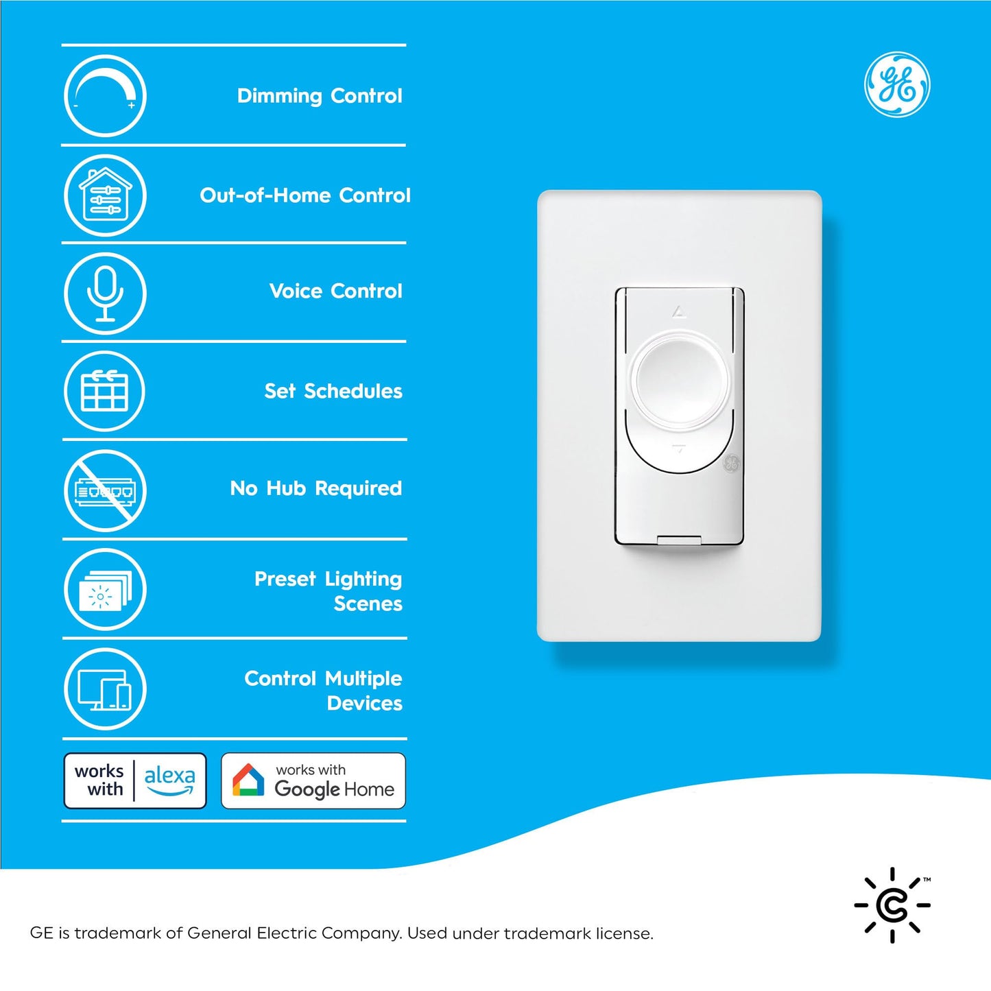 GE CYNC Smart Dimmer Light Switch, Neutral Wire Required, Bluetooth and 2.4 GHz WiFi 4-Wire Switch, Works with Amazon Alexa and Google Home, White Light Dimmer (1 Pack)