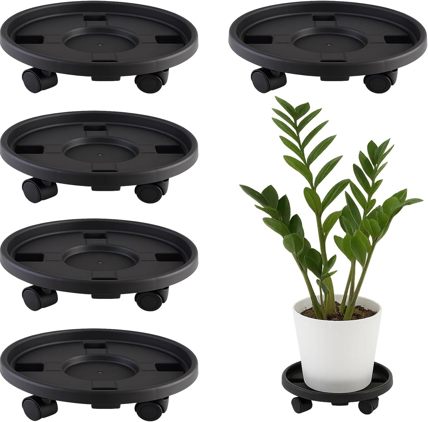 Tulpeed 5 Pack 13 Inch Rolling Plant Stand with Wheels Plant Caddy with Wheels Heavy Duty Plant Dolly Roller Base