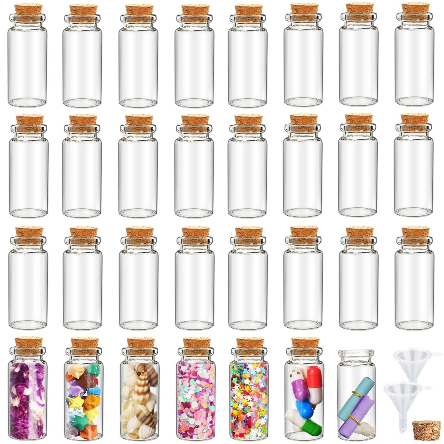 30Pcs 20ml Mini Glass Bottles with Cork Stoppers - Small Clear Vials for DIY Crafts, Wedding Favors, Halloween Decor, Wishing Spell Jars, Includes Funnel-(22 * 80 mm)