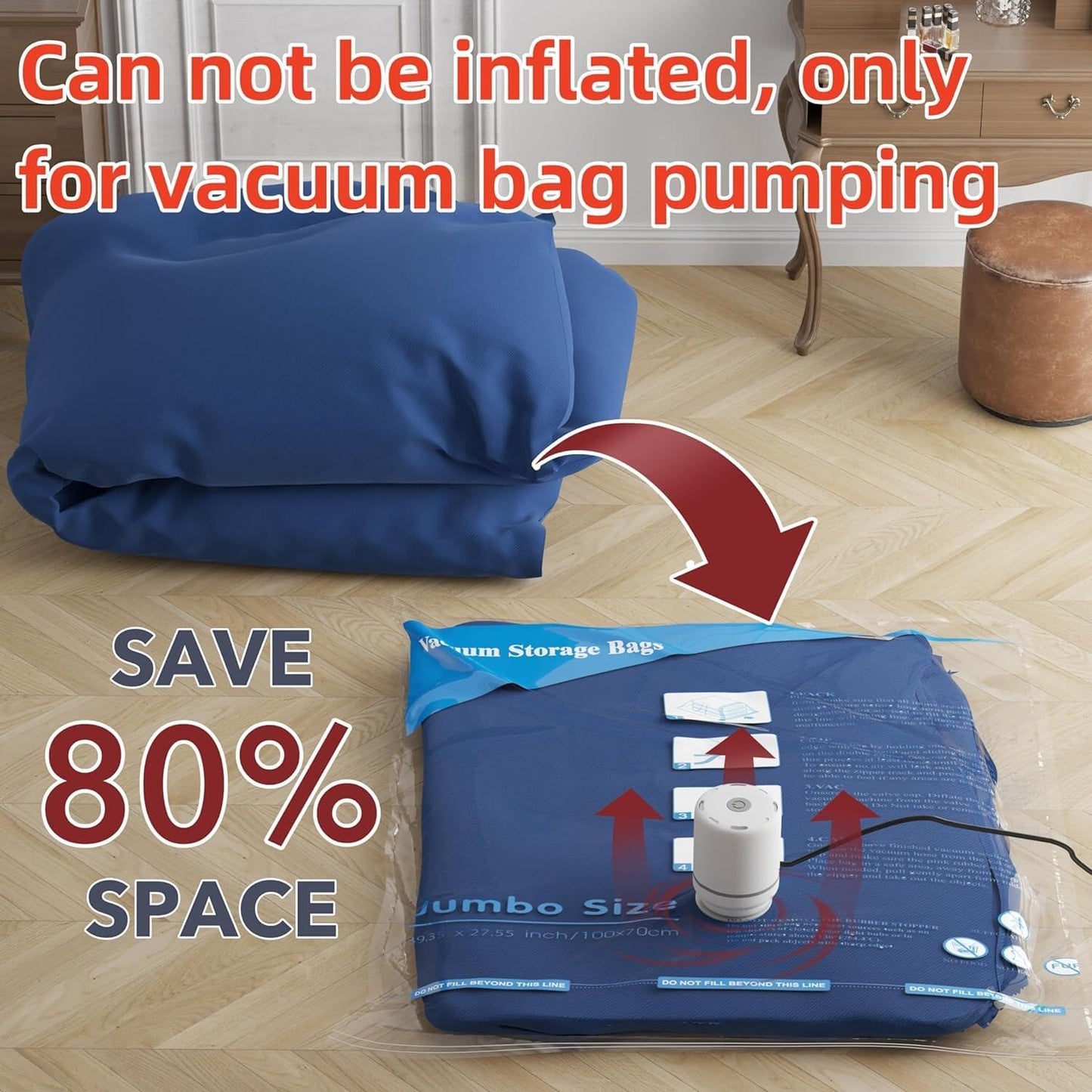 24 Pack Vacuum Storage Bags with Electric Pump, (5 Jumbo, 5 Large, 5 Medium, 5 Small, 4 Roll Up Bags) Space Saver Bag for Clothes, Mattress, Blanket, Duvets, Pillows, Comforters,Travel