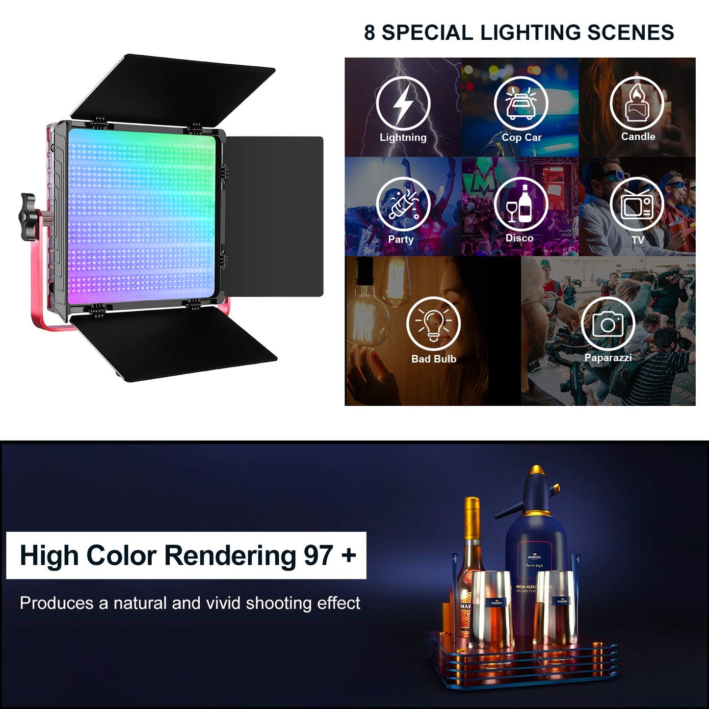 GVM RGB LED Video Light, 50W Video Lighting Kit with APP Control, 1200D Photography Lighting kit for YouTube Studio, 3 Packs Led Panel Light, 3200K-5600K, Aluminum Alloy Shell, CRI 97