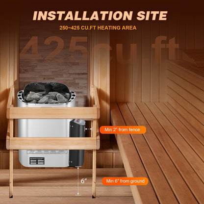 Mxmoonant Sauna Heater, 9KW 220V Electric Sauna Heaters Digital Control Sauna Stove Dry Steam Sauna Bath for Home Hotel Spa Max. 425 Cu.ft with Sauna Hygrothermograph