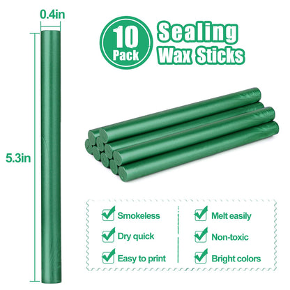 SHOWIN Glue Gun Sealing Wax Sticks for Wax Seal Stamp - Metallic Dark Green, Great for Wedding Invitations, Cards Envelopes, Snail Mails, Wine Packages, Christmas Gift Ideas, Pack of 10