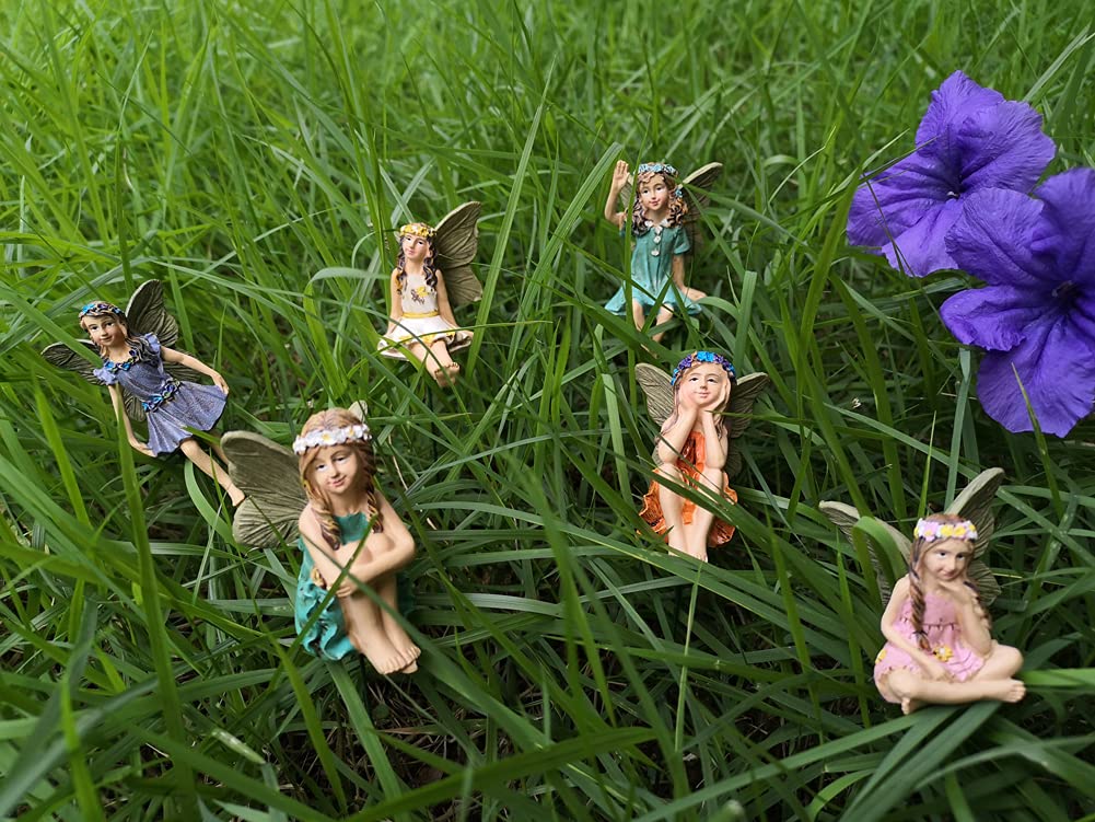 SisBroo Fairy Garden Accessories Outdoor Indoor, 6pcs Miniature Fairies Figurines for Pot Plants and Mini Garden Lawn Decorations