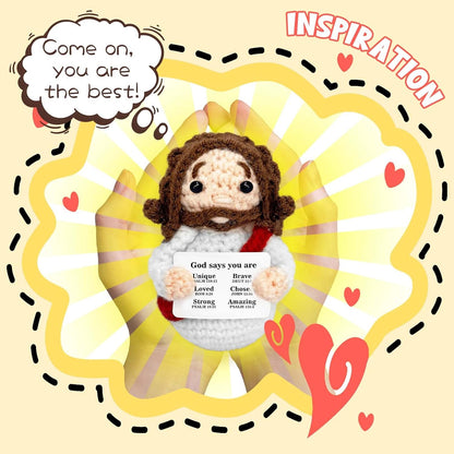 Mini Jesus Plush | Cute Christian Gift for Women & Kids | Red Crochet Stuffed Decoration