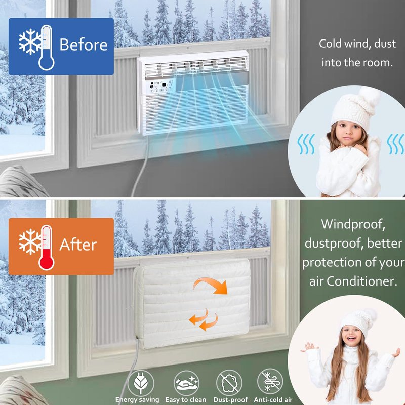 WNATN air Conditioner Cover Indoor,22x16x4.5Inches (L x H x D) air Conditioner Covers for Inside,ac Covers for Inside Double Insulation with Elastic Drawstring(White)