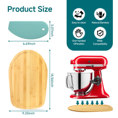 Sliding Mat for Kitchen aid 4.5-5 Qt Stand Mixer with 1Pc Gourmet Bowl Scraper and 2Pcs Cord Organizer for Kitchen Appliance Slider (4.5-5 Qt 1Pc Silicone Dough Scraper and 2x Cord Organizer, Natural)