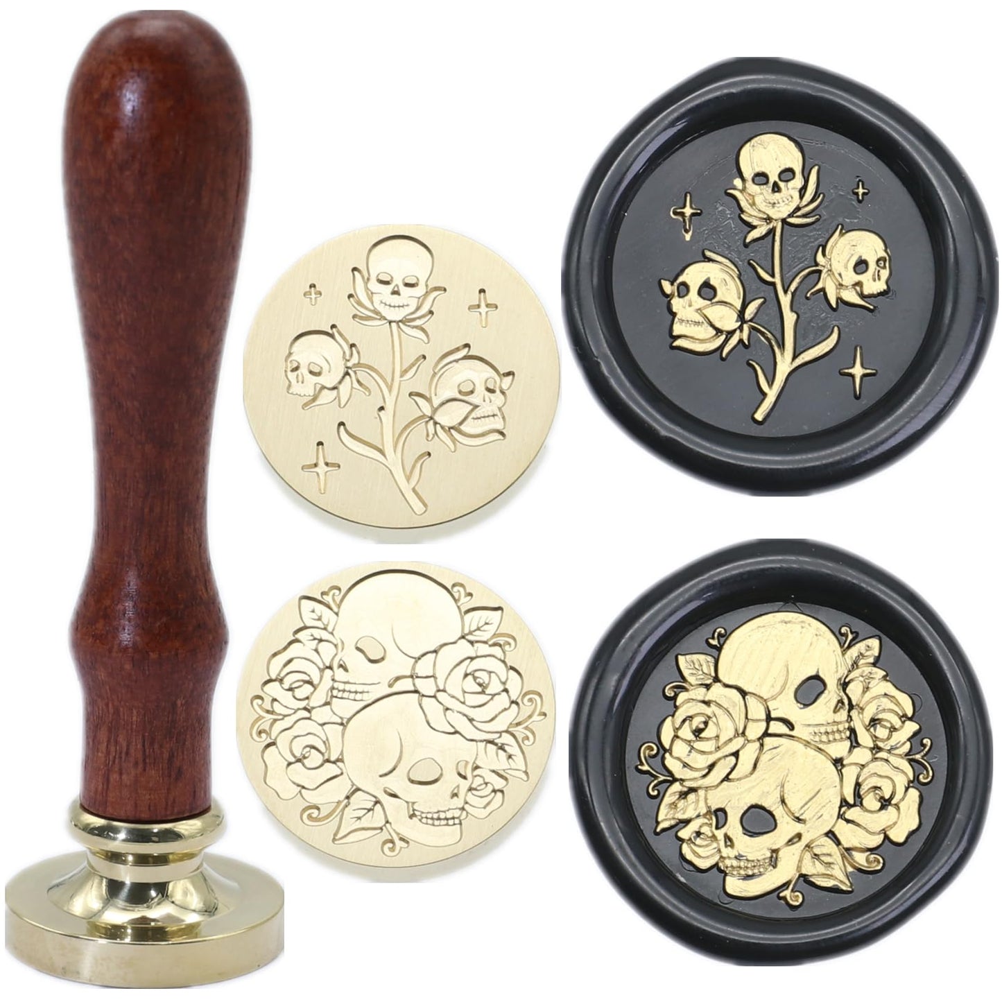 ONWINPOR Skull Skeleton Wax Seal Stamp Set - Removable Brass Head Sealing Stamp Kit, Great for Decorating Party Invitations