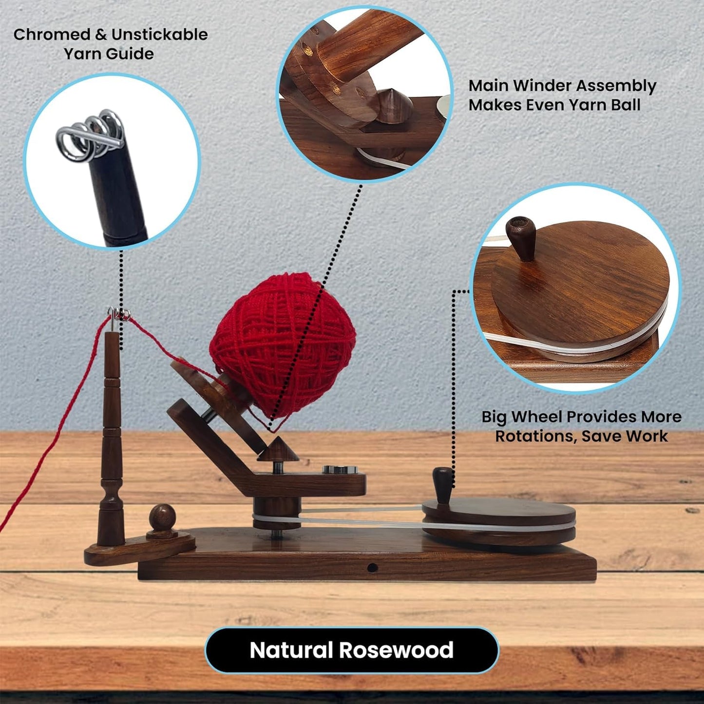 Bhartiya Handicrafts Wooden Yarn Ball Winder & Table Top Swift Set, Hand Operated Rosewood Combo Winder, Large Capacity 8 to 10 oz Yarn Fiber Winder, Wool String Swift Winder (Rosewood Winder & Swift)