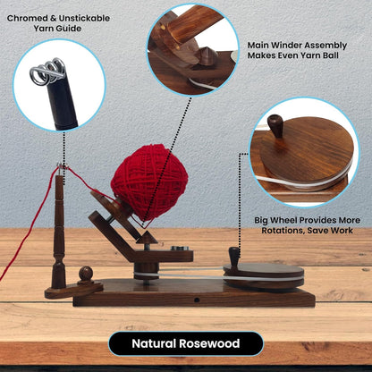 Bhartiya Handicrafts Wooden Yarn Ball Winder & Table Top Swift Set, Hand Operated Rosewood Combo Winder, Large Capacity 8 to 10 oz Yarn Fiber Winder, Wool String Swift Winder (Rosewood Winder & Swift)