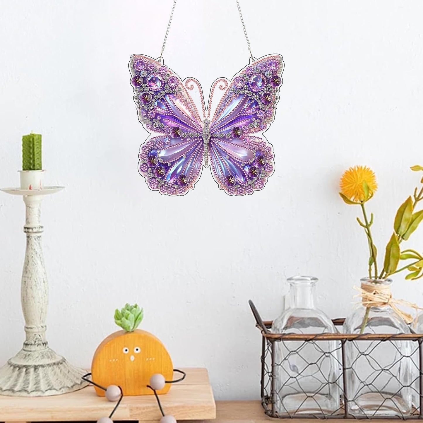 ARPADAMO Hanging Diamonds Art kit for Adult,DIY Butterfly Pendant Diamonds Painting Art Kit, 7.8x7.8 inch Acrylic Diamonds Painting Board Kit Ornament, Special Crystal Diamond Hanging Ornament