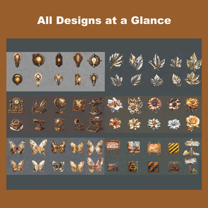 Moriquill 120PCS Steampunk Vintage Stickers – Die-Cut Antique Gears, Bulbs & Butterflies with No-White Edge Cardstock for Scrapbooking, Journaling and DIY Crafts