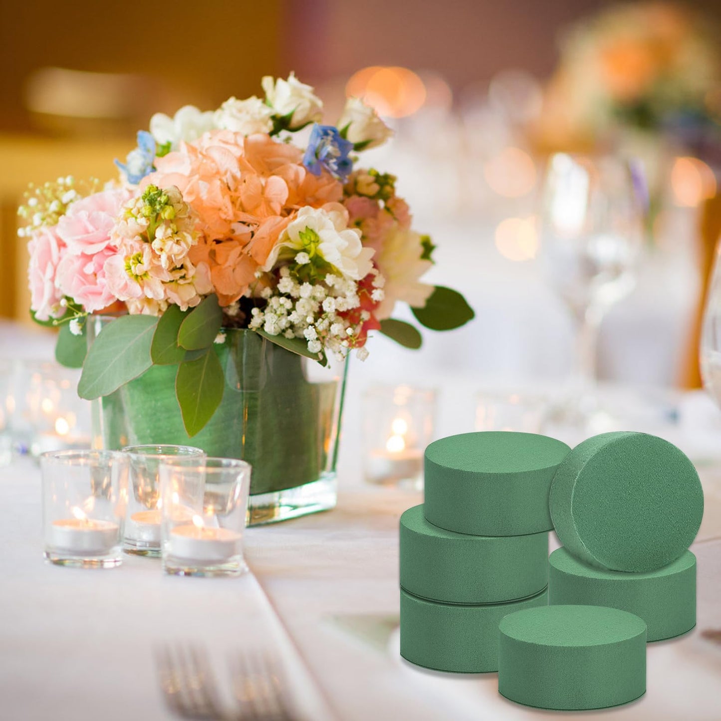 24 PCS Round Floral Foam Blocks,Green Wet Foam Block,Dry Floral Foam,Wet Florist Block Flower Arrangement Supplies for Wedding Aisle Flowers,Arty Decoration,Party
