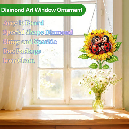 CEOVR Ladybug Hanging Diamond Art for Adults, Ladybug Sunflower Diamond Painting Pendant DIY Gem Art Wall Hanging Ornament, Acrylic Home Garden Decor with Chain, Box Kit 7.75×7.2inch