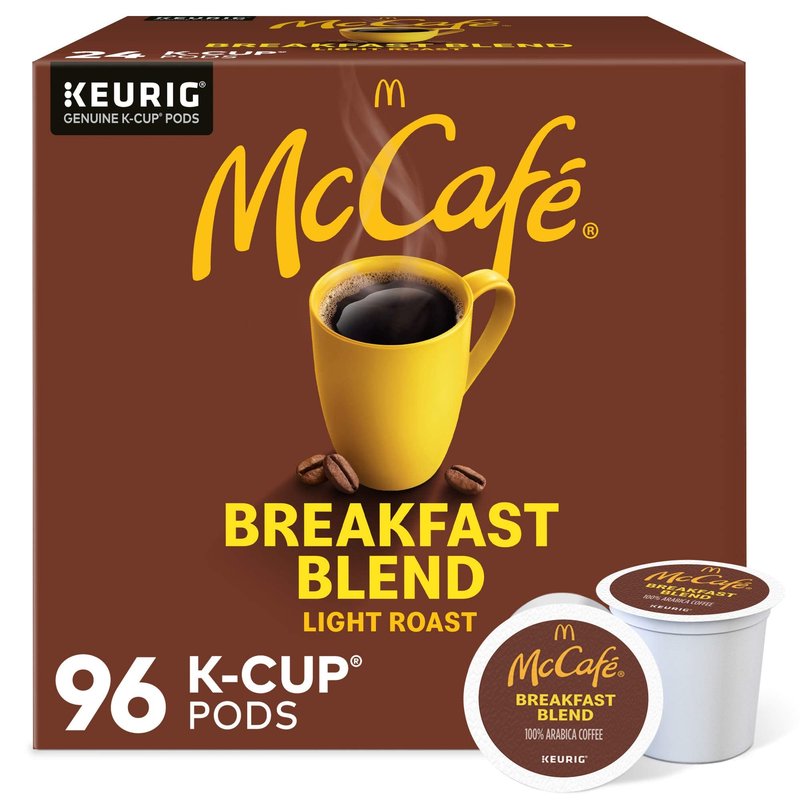 McCafe Breakfast Blend Coffee, Keurig Single Serve Keurig K-Cup Pods, Light Roast, 96 Count (4 Packs of 24)
