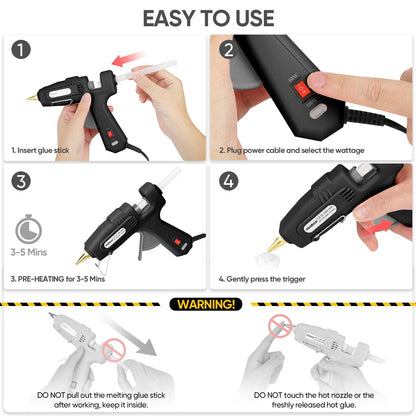 ROMECH Full Size Hot Glue Gun with 60/100W Dual Power and 21 Hot Glue Sticks (7/16"), Fast Preheating Heavy Duty Industrial Gluegun with Storage Case for Crafting, DIY and Repairs (Black)