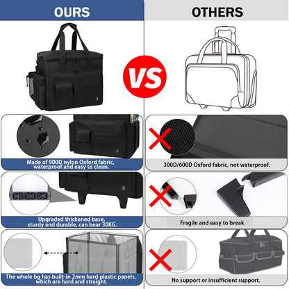 Timoxi Rolling Teacher Bag Built-in Hard Support Board, Rolling Briefcase with Detachable Trolley, Rolling bag with Laptop compartment, Adjustable Shoulder Strap, and Ample Storage Space