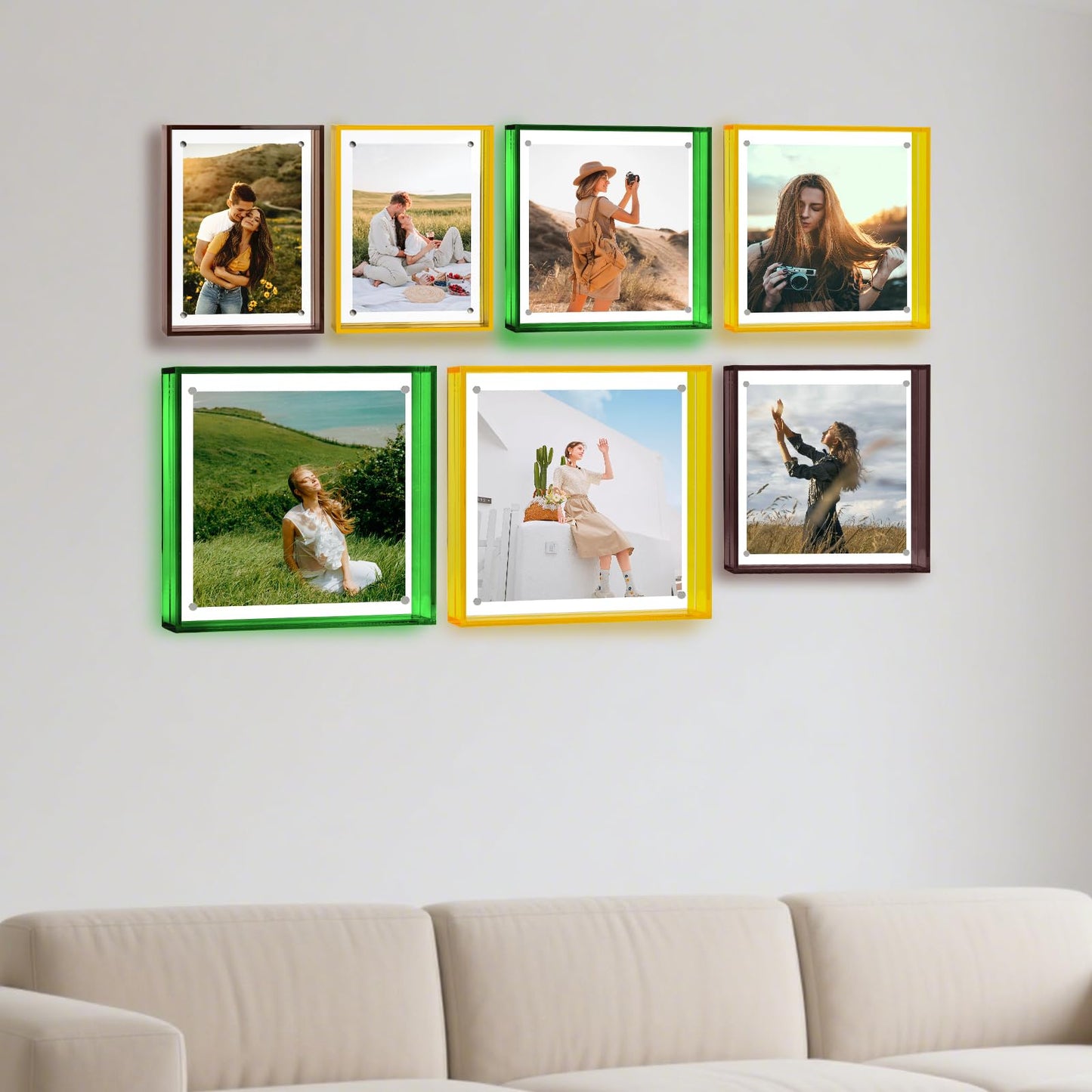10x10 Picture Acrylic Glass Frame Green Clear Floating Photo Frames for Art Print Wall-Mountable, Individual Tabletop, Shelf and Desk, Decorative Art Design, Home Décor (Art Deco, Emerald Green, 10X10)