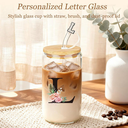 Birthday Gifts for Women, 10pcs Monogrammed Gifts for Women Initial Canvas Tote Bag, Makeup Bag, Glass Cup, Hair Clip, Candle Basket Birthday Personalized Gift for Her Woman Mom Wife Friend Teacher, L