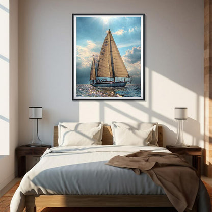 WUIVCTR DIY Oil Painting, Painted by The Adult's Digital Set Sparkling Lake Sailing Boat,16''x20''