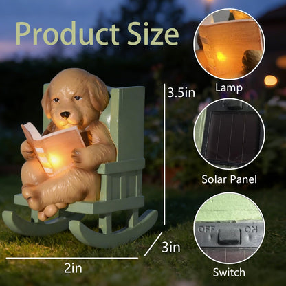 Sheaifun Solar Garden Statues Dog Statues Fairy Garden Accessories Outdoor Resin Dog Figurine Miniature Golden Retriever Statue with Lights for Outside Porch Patio Decor 3x2x3.5 in Gardening Gifts