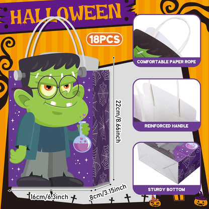 Pajean 18 Pcs Halloween Party Gift Bags Halloween Paper Treat Goodie Bags with Handles Mummy Skeleton Black Cat Candy Cookie Wrap Party Favors for Trick or Treat Favors Supplies