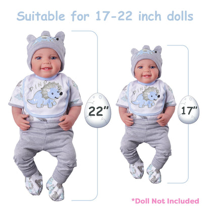 BABESIDE 6 Pcs Reborn Baby Doll Clothes for 17-22 Inch Babydolls, Dinosaurs Pattern Lifelike Reborn Baby Doll Accessories with Hat Bib and Socks for Realistic Baby Dolls Boy & Girl