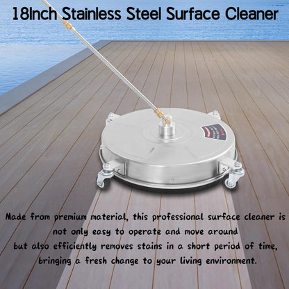 18" Pressure Washer Surface Cleaner with 4 Wheels, 1/4" Quick Plug, Surface Cleaner for Pressure Washer Attachment for for Concrete, Patio, Sidewalk, Deck and Driveways, 5000 PSI