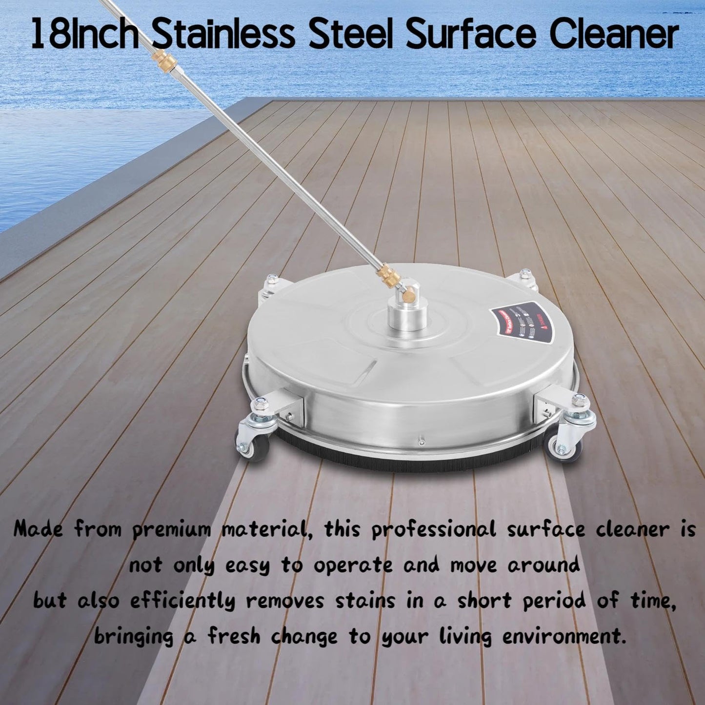 TRELVEX 18" Pressure Washer Surface Cleaner with 4 Wheels, 1/4" Quick Plug, Surface Cleaner for Pressure Washer Attachment for for Concrete, Patio, Sidewalk, Deck and Driveways, 5000 PSI