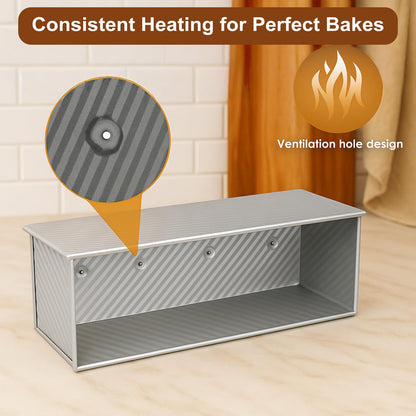 Logario 2-Pack Pullman Loaf Pan with Lid –Includes Two Size 13 by 5 & 8.4 by 4.8 Loaf Pan, Silver Textured Finish, Vented Bottom, Nonstick Bread Pan Set, Ideal for Sandwich Bread, Toast, Sourdough