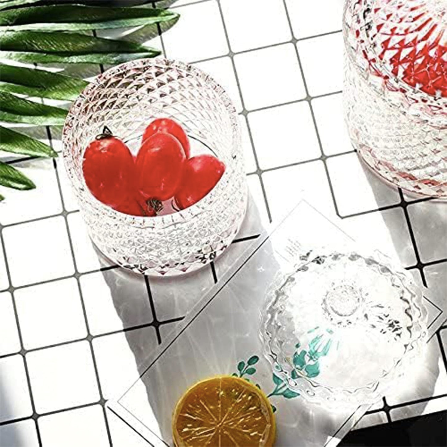 LUCKTE Rainie Love Home Basic Food Storage Organization Set-Crystal Diamond Faceted Jar with Crystal Lid,Suitable as A Candy Dish,Cookie Tin,Biscuit Barrel,Decorative Candy Jar (Transparent, 16 oz)