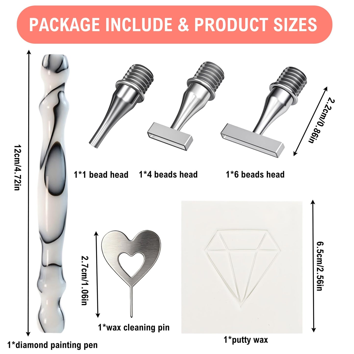 Diamond Art Pen, with Thin Version Steel Diamond Art Pen, Enduring Stickiness Putty Wax for Diamond Art Kits for Adults, Ergonomic 5D Diamond Painting Pens Accessories Tools (White 146 Tips)