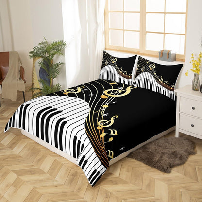 Set 3Pcs Feelyou Piano Pattern Comforter Cover Classic Music Themed Bedding for Boys Girls Children Musical Pattern