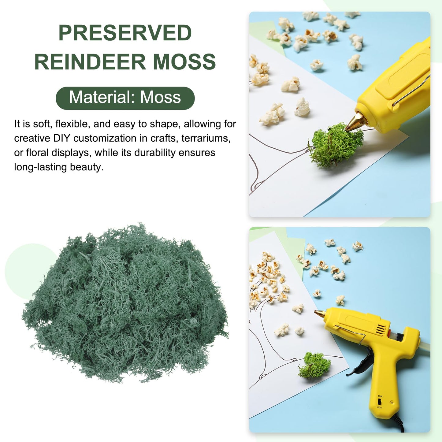 MECCANIXITY 7.4oz Preserved Reindeer Moss, Grass Green Decorative Artificial Fake Moss for Potted Plants Indoor Crafts Lichen Centerpieces Decor