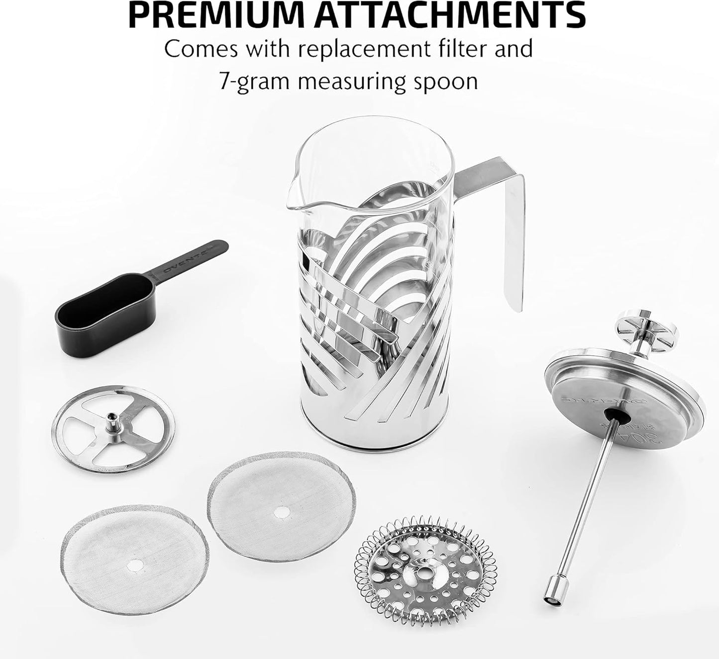 OVENTE French Press Coffee Maker, 12 Ounce, 4 Level Stainless Steel Filter, Heat Resistant Glass