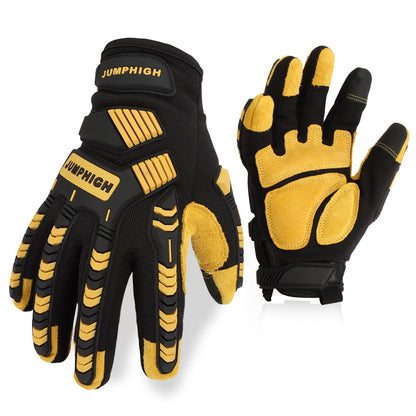 JUMPHIGH Safety Work Gloves, Synthetic Leather Impact-Resistant Heavy Duty Mechanic Gloves, Sensitive Touch Screen, Flexible Grip Gloves for Work (L)