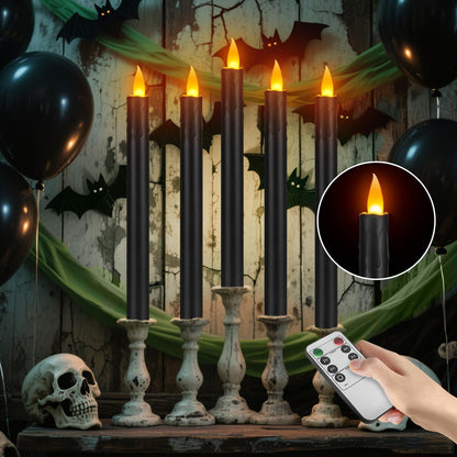 wemarry 6 Pcs Black Flameless Taper Candles with Remote, 10" Tall Electric Led Candlesticks, Plastic Battery Operated Taper Candles for Halloween Dinner Party Wedding Birthday Home Décor(Black Drip)