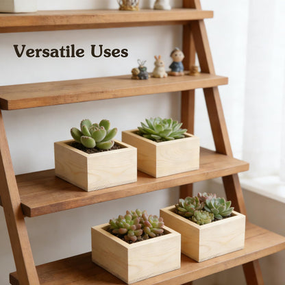 4 Pack Unfinished Wooden Craft Storage Organiser Boxes, 3.15 x 3.15 x 1.57 inch Square Rustic Small Wooden Box, Rustic Natural Wood Container Box for Home Decor, Desktop Drawer Organizer