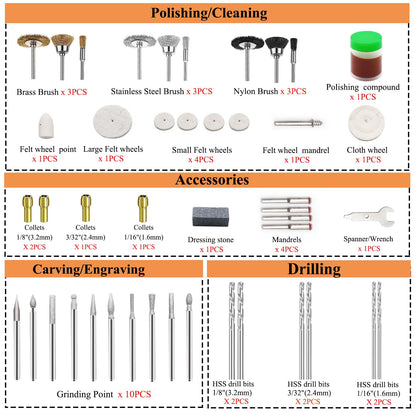 Sunxeke 318PCS Rotary Tool Accessory Kit with Sanding Drum,1/8inch Shank Universal Fit for Most Rotary Tools,Bits for Sanding, Polishing, Cutting,Drilling,Engraving,Grinding,Woodworking,DIY