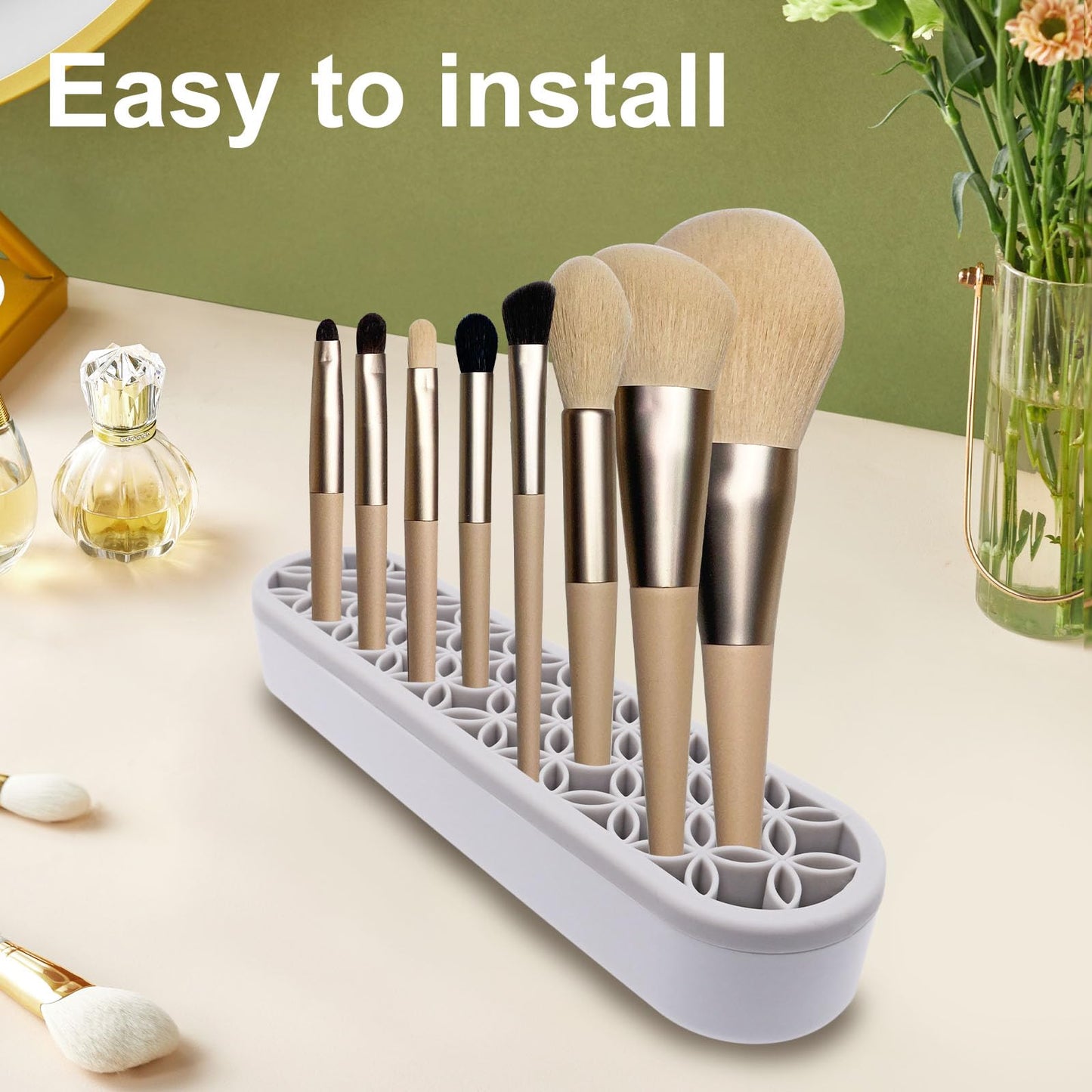 GDFYMI 2Pcs Grey Silicone Makeup Brush Holder Stand Makeup Brush Storage Make Up Brushes Holder Organizer for Painting Pen Brushes Nail Clippers Drill Pens Ruler Sewing Craft Tools