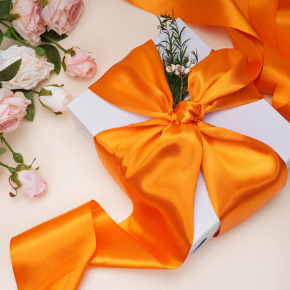 LaRibbons Orange Satin Ribbon 4 Inch x 10 Yards Continuous Orange Ribbon for Chair Sashes, Garland, Gift Wrapping, Christmas Decor, Craft Project