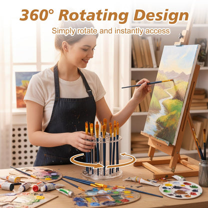 Fiwochic Acrylic Rotating Paint Brush Holder, 360° Clear Handmade Rotating Paint Brush Holder Organizer Spinning Desktop Caddy for Artists Makeup Arts Crafts Tools Calligraphy Pens