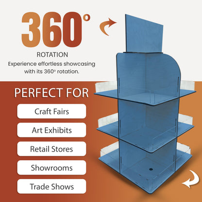 Versatile 4-Sided Rotating Display Stand for Candy, Snacks, Jams, Produce and More - Ideal for Craft Shows, Farmers Markets, and Retail Stores - 12 Shelves, Heavy-Duty Design, Easy Setup (Blue)