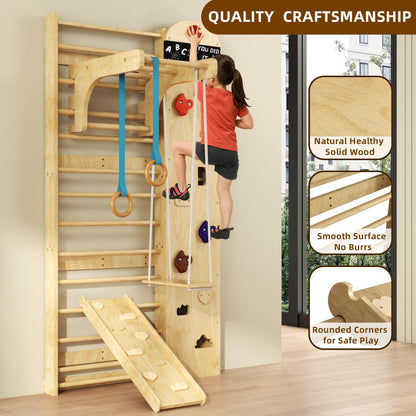 Swedish Ladder 7-in-1, Indoor Wooden Playground, Rock Climbing Wall for Kids and Adults, Kids Indoor Playset, Wooden Jungle Gym, for All Levels and Abilities