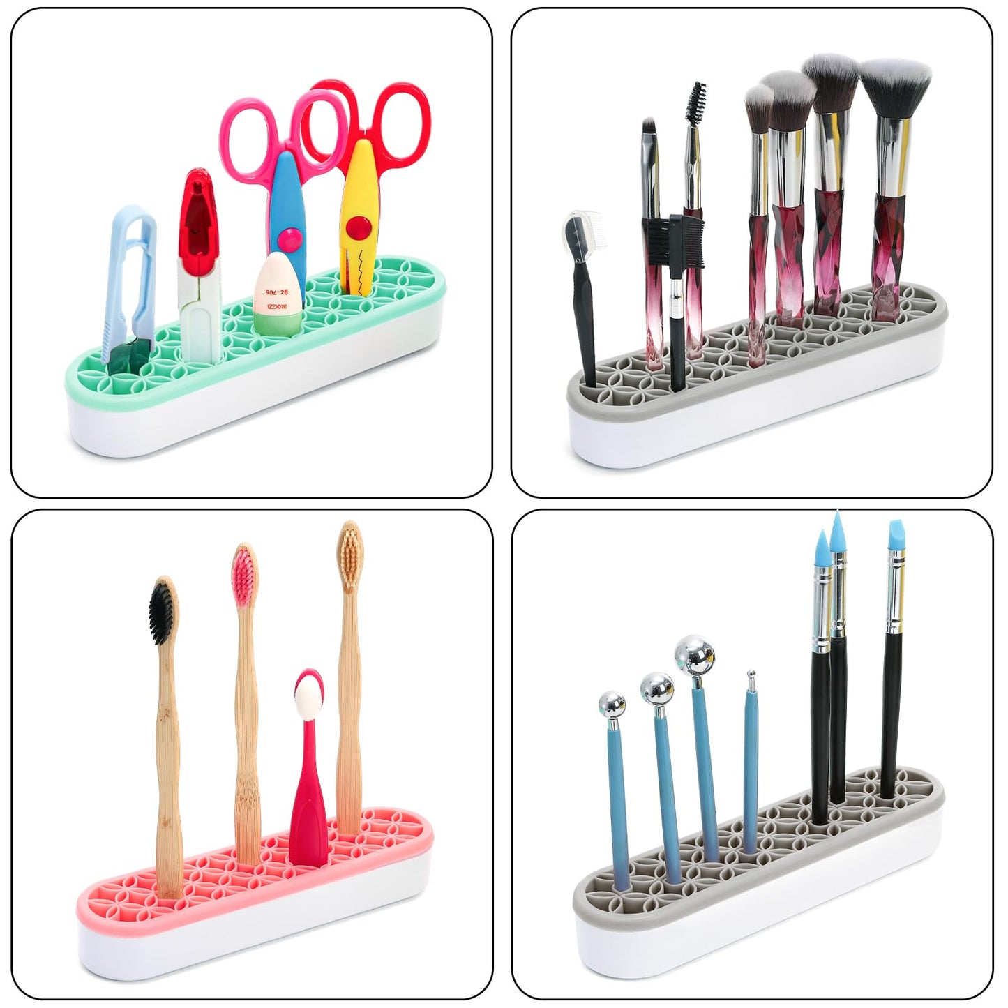 Elsjoy 3 Pack Silicone Makeup Brush Holder, Desktop Cosmetic Organizer Pen Holder, Sewing Tool Holder Beauty Tool Organizer Stand for Brush, Scissors, Toothbrush