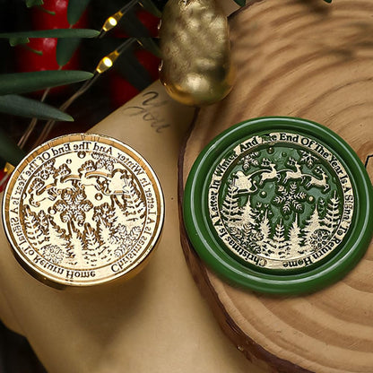 3D Vintage Christmas Wax Seal Stamp Kit - Snowflake Snowman Xmas Tree Elk Designs with 3 Copper Brass Heads and 1 Wooden Handle for Envelope & Gift Wraps