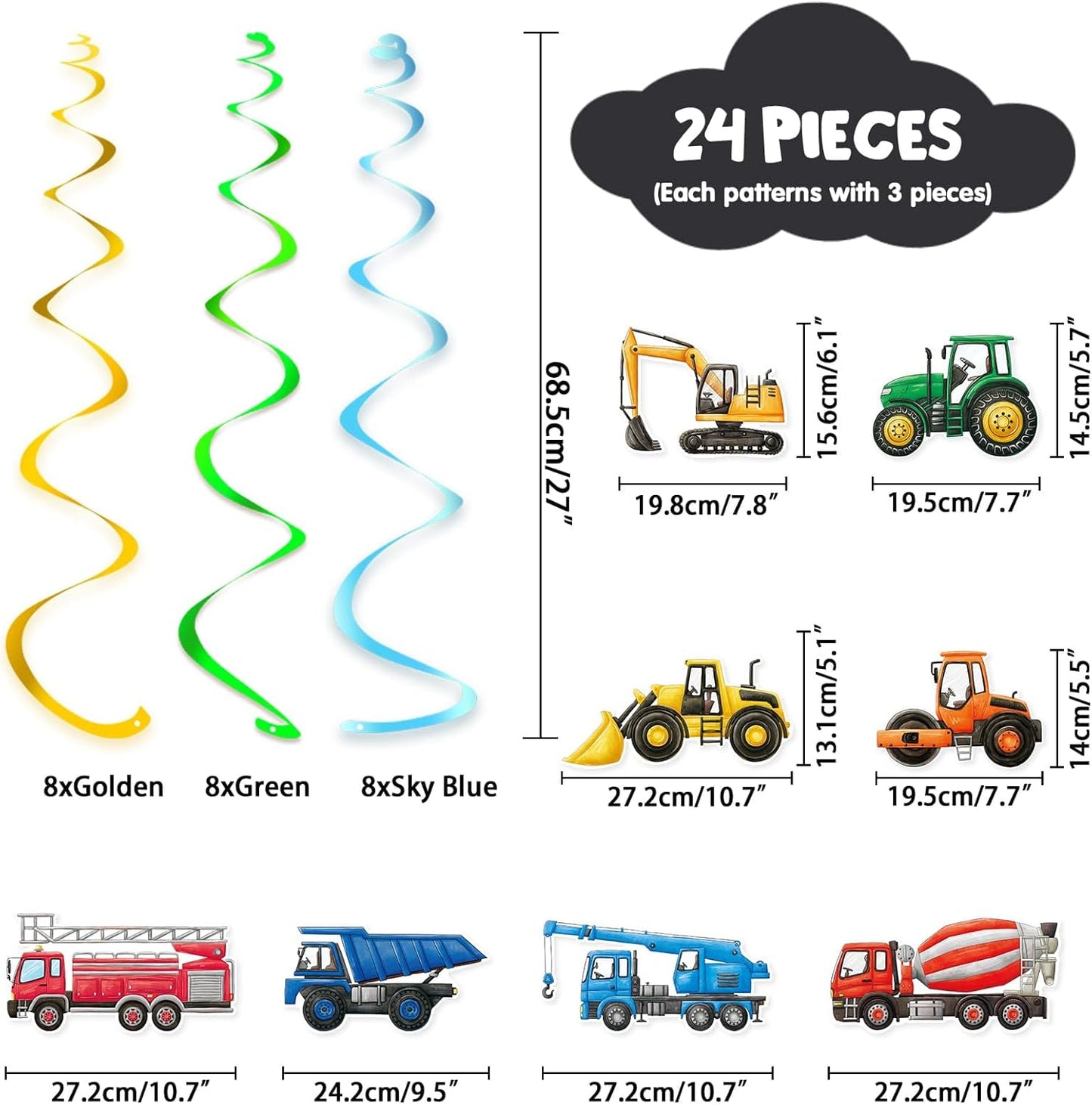 '-24 WERNNSAI Construction Hanging Swirls PCS Construction Party Decorations Construction Zone Party Ceiling Swirls Dump
